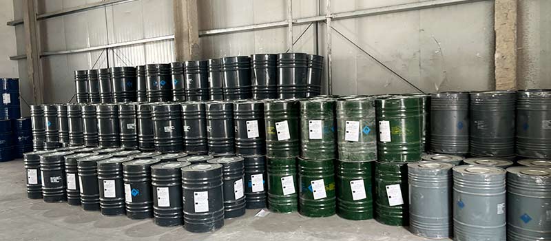 calcium carbide steel drums in factory warehouse